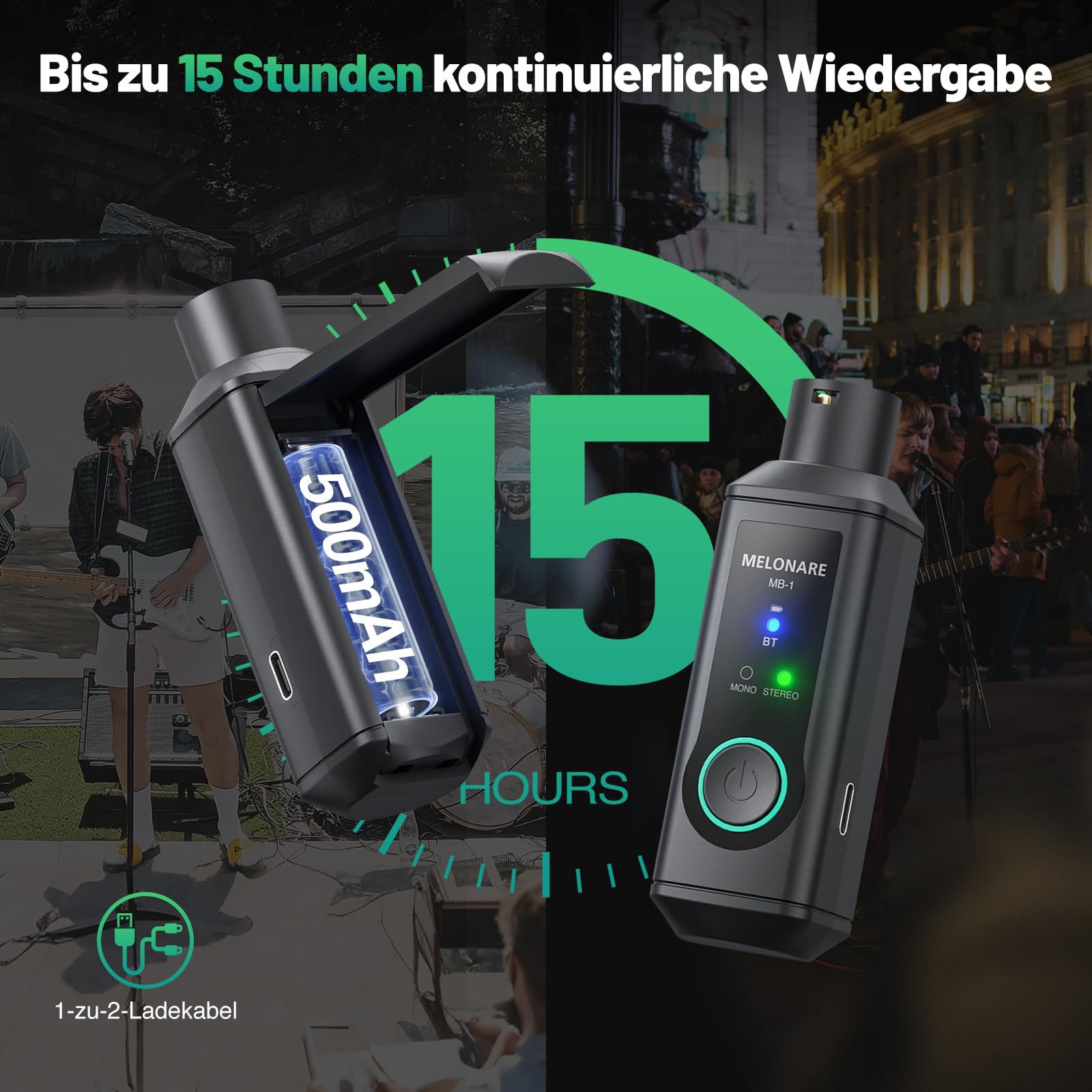 MELONARE MB-1 Wireless XLR Bluetooth Empfänger, 15 Stunden Akkulaufzeit, BT 5.3, High-Fidelity Audio, 45,7 m Reichweite