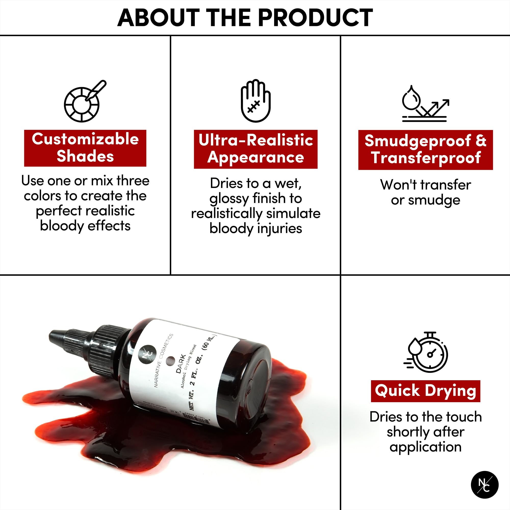 Sangre de secado de alcohol, sangre líquida falsa ultra realista, maquillaje SFX para el escenario, película, Halloween y cosplay, kit de sangre oscura, fresca y sarna, botellas de 7