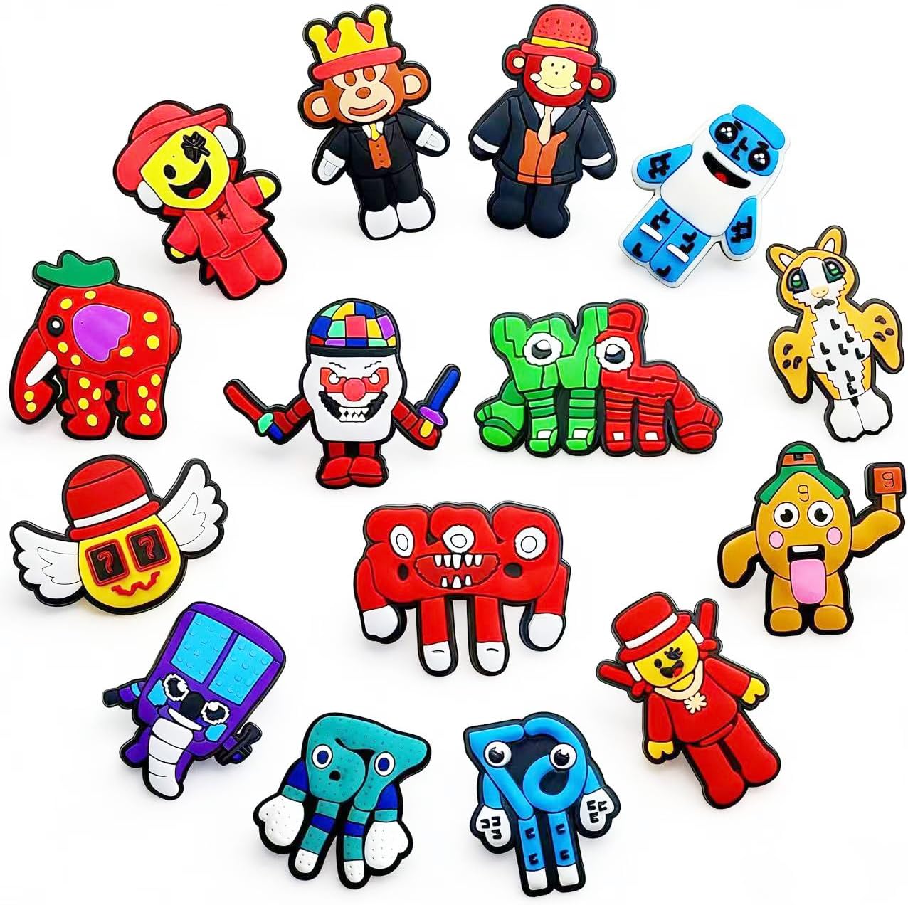 Italian Brainrot Shoe Charms – 15Packs Steal a Brainrot 67 Strawberry Elephant Brain Rot Flip Flop Charms with Tralalero Tralala, Funny Cartoon Decor for Clogs & Sandals