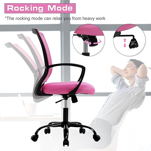 Miniatura 6 de Silla de oficina con respaldo medio, silla de escritorio ergonómica, sillas de trabajo de malla para el hogar con reposabrazos de soporte lumbar,