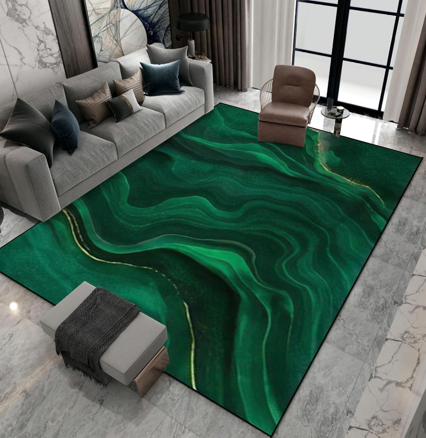 Tapis de salon 120 x 160 cm à motif marbre abstrait 3D pour chambre et bureau