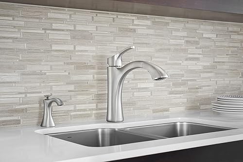 Miniatura 4 de Moen S3948C Dispensador de jabón de cocina de transición montado en la cubierta con botella recargable sobre el fregadero, cromado