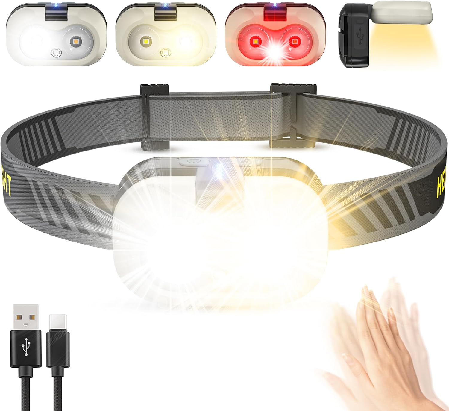 Goodyear LED Head Torch Rechargeable Headlamp COB Motion Sensor Waterproof Light - View #6