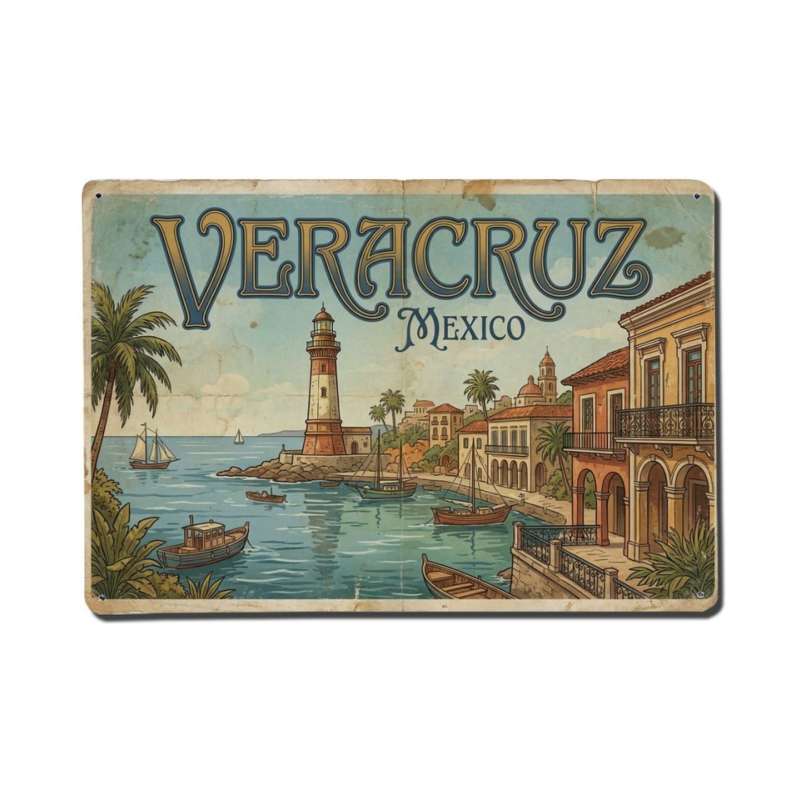 Cxhjca 8X12inch(20X30cm) Travel Vintage Mexico Veracruz Metal Tin Sign