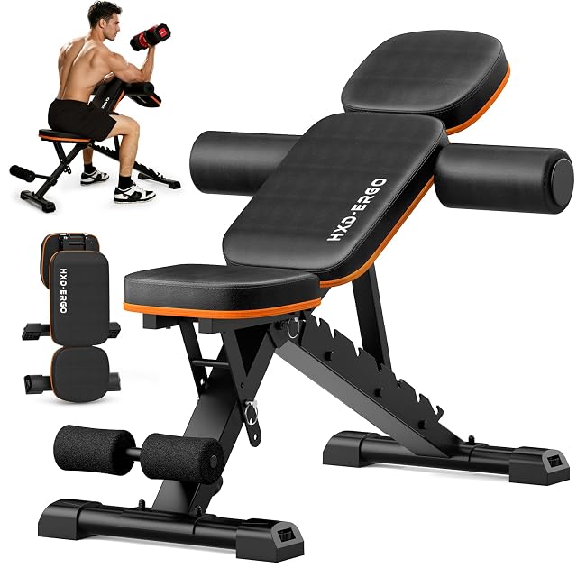 HXD-ERGO Adjustable Weight Bench for Home Gym, Foldable Workout Bench, Incline Bench