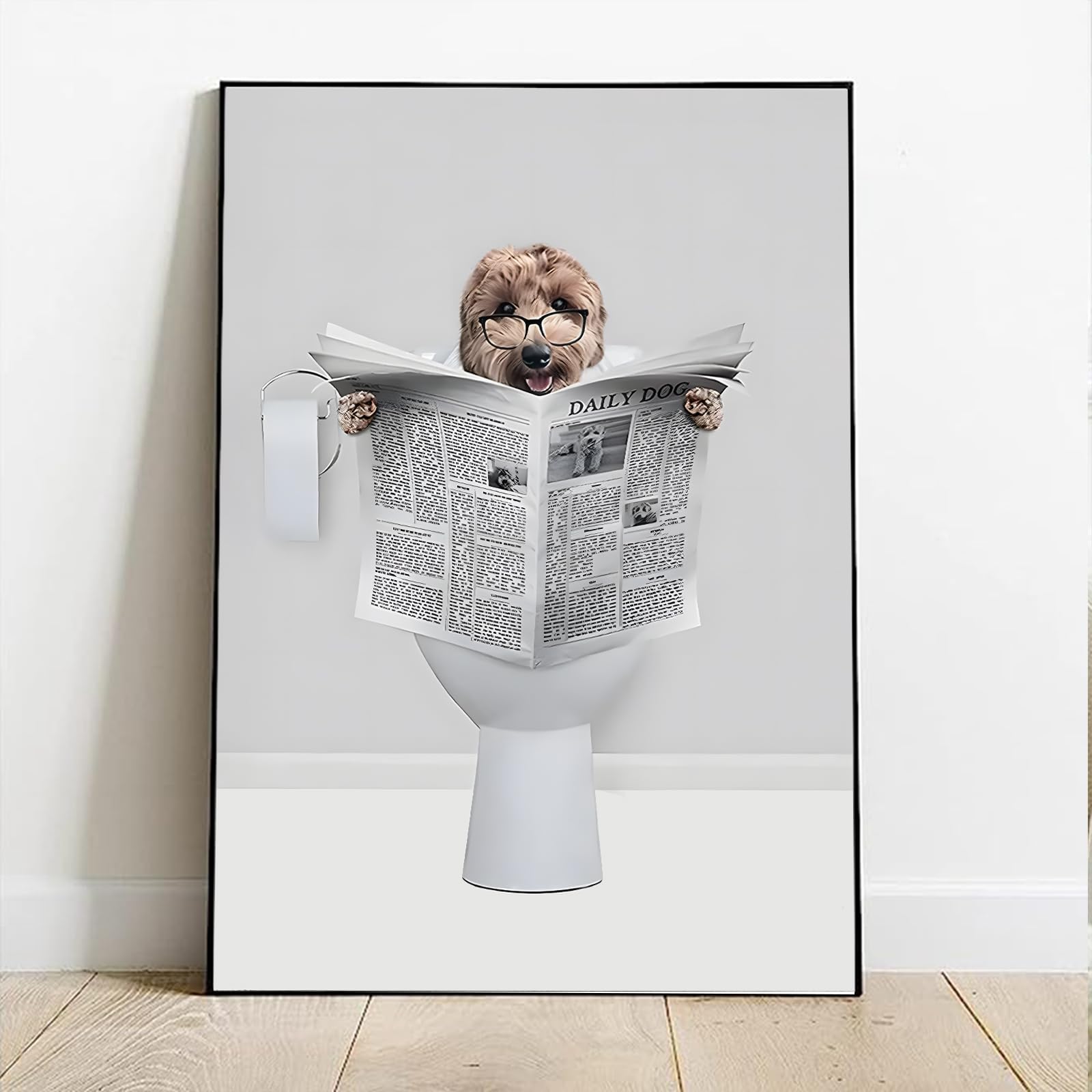 ZFTCN Funny Newspaper Animal Wall Art, Animal Wall Pictures on Toilets, Black and White Canvas Pictures, Bathroom - Image 2