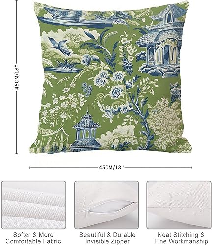 Miniatura 7 de Funda de almohada de jardín con diseño de pagoda, estilo chinoiserie, color verde, funda de cojín asiática, 18 x 18 pulgadas, decoración rústica del