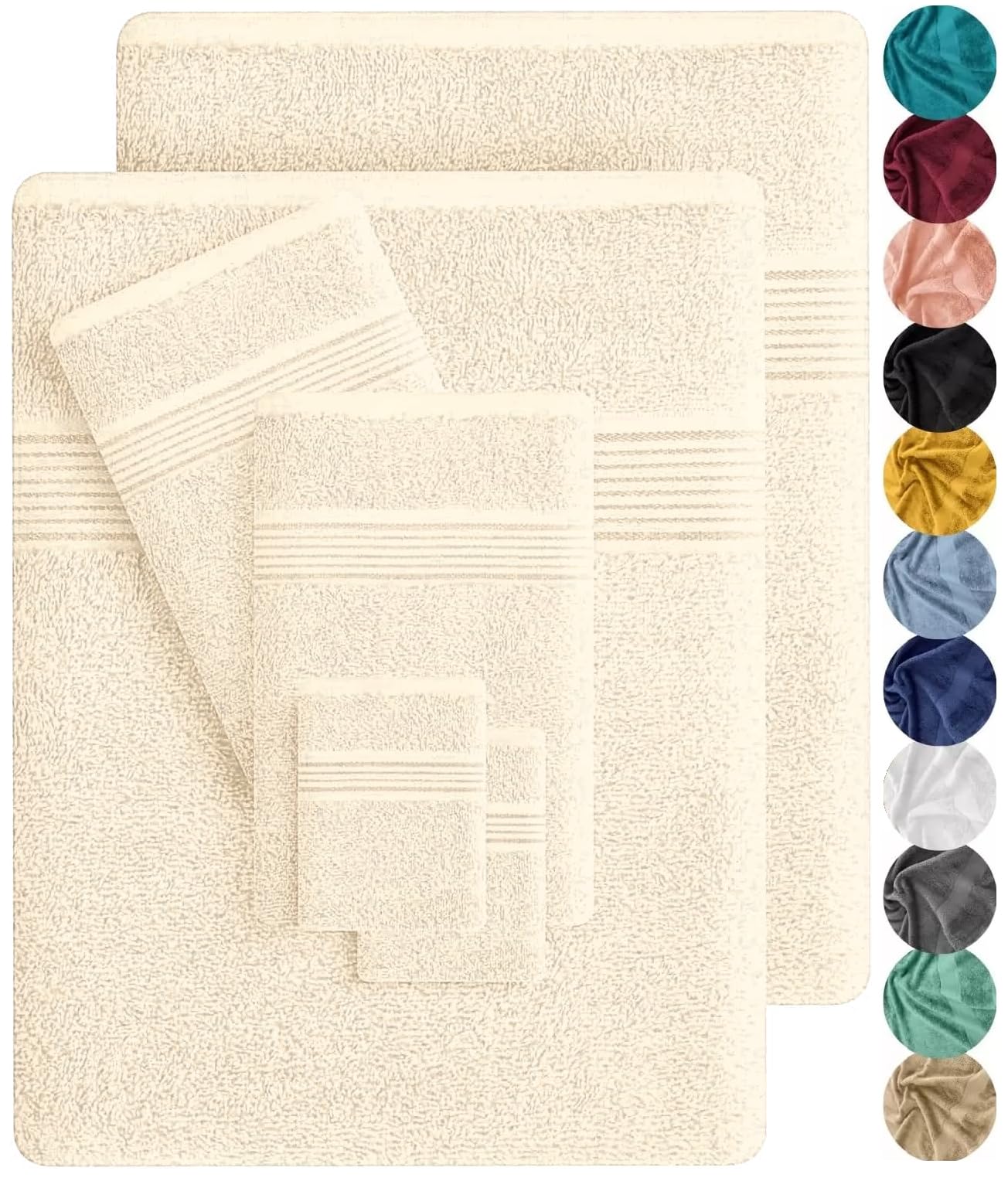 Luxury 800GSM Bath Towel 100% Egyptian Cotton Ultra Soft Face Hand Towels Extra Large Jumbo Bath Towel Set (Cream, 2 Bath Sheet)