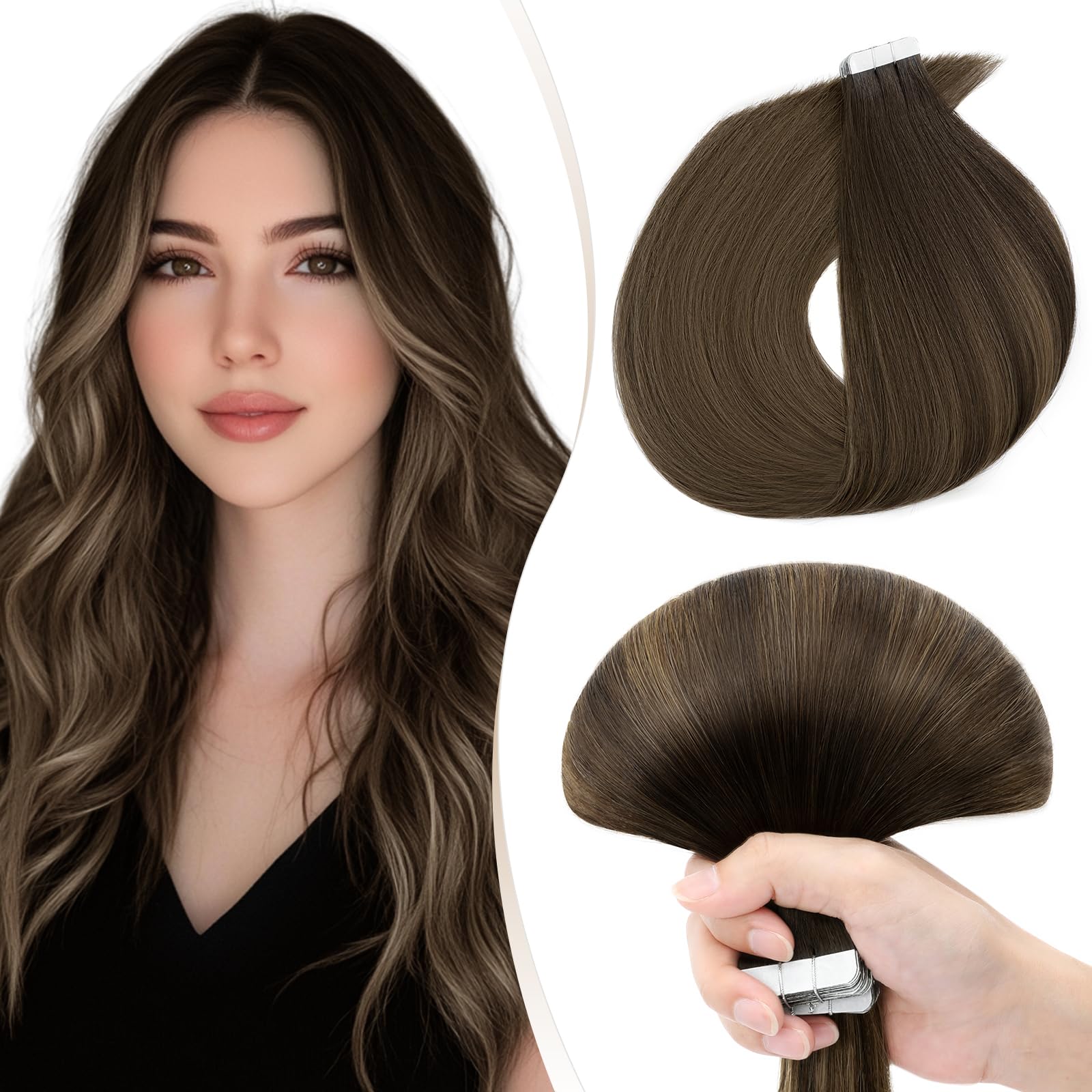 Elailite Tape in Hair Extensions Human Hair Real Human Hair 10 Pcs Invisible Thin Type