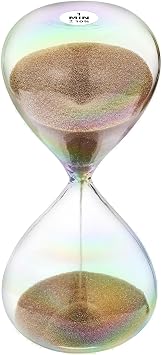 Hourglass 1 Minute Sand Timer Clock with Brown Color Sand, Large Sand Watch 1 Min, Reloj de Arena 1 Minuto, Simple Biloba Puff Glass Sandglass, for Home, Desk, Office Decorative