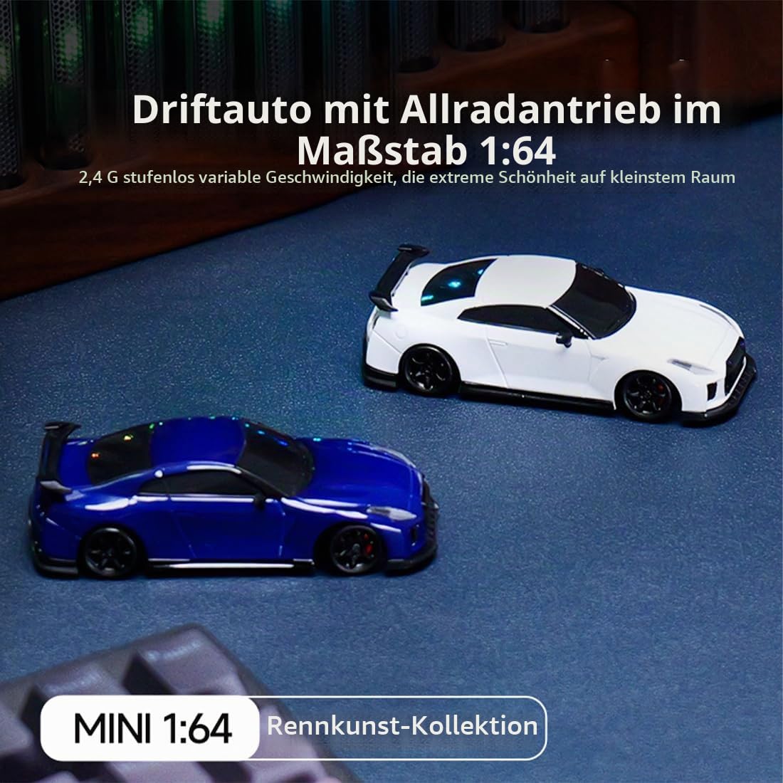 NULA 2,4 GHz 4CH 1:64 Mini RC Drift Auto, Desktop-4WD-RC-Driftwagen mit LED-Beleuchtung, proportionaler Gas- und Lenkung sowie 2 Geschwindigkeitsmodi – Sportwagen für Erwachsene