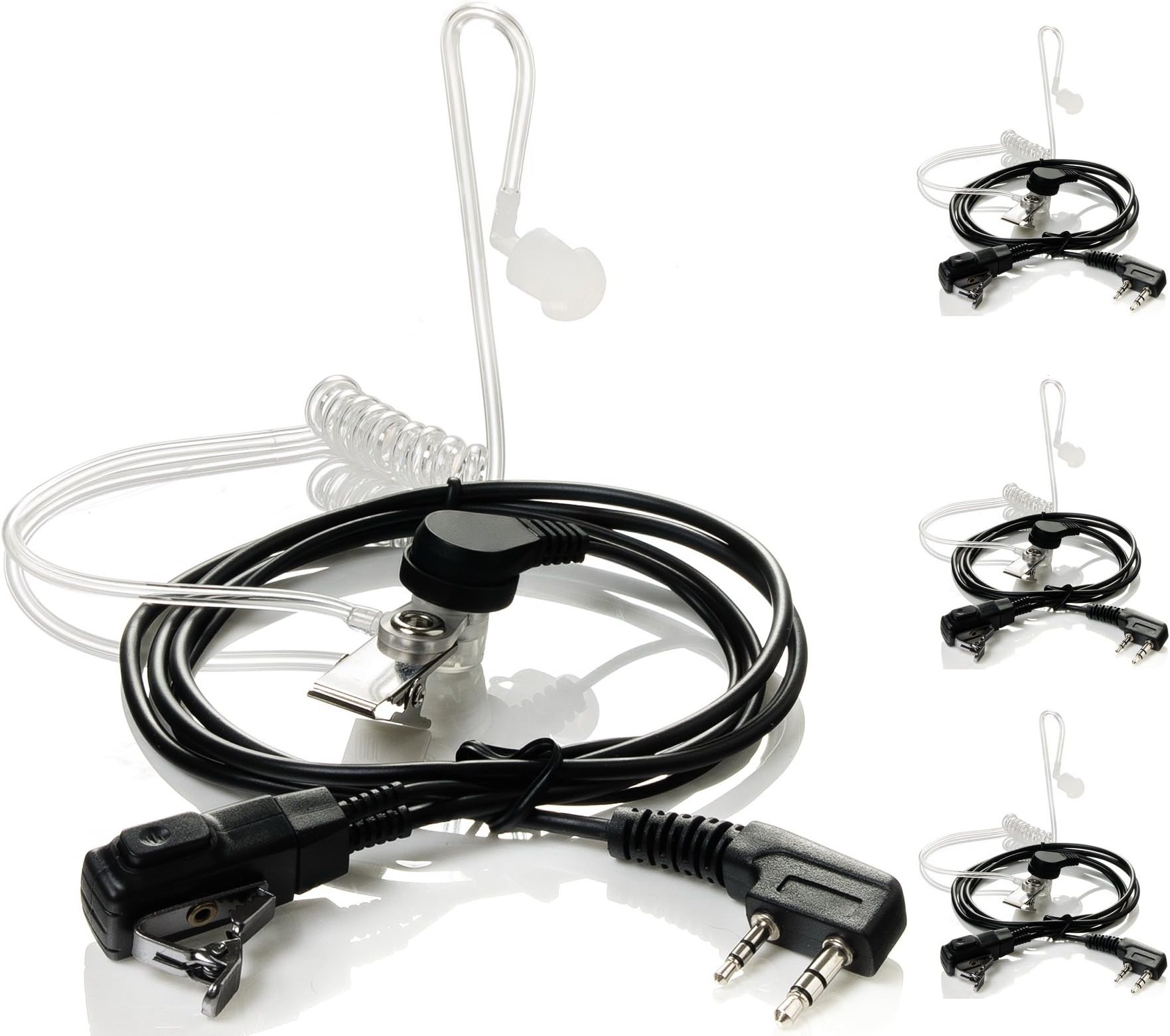 Radio earpiece 2-Pin, (4 Pack) Covert Acoustic Tube, Walkie Talkie earpiece with a Mic PTT, Walkie Talkie Headset for Kenwood Puxing Wouxun.