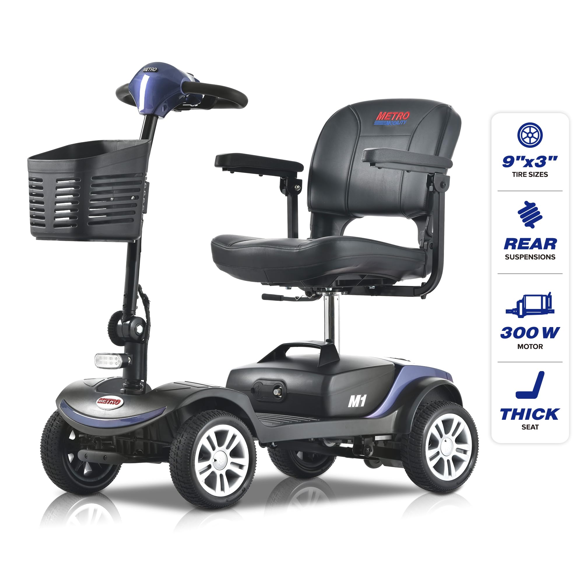 Folding Mobility Scooter for Seniors 4 Wheel Scooter for Adults Electric Medical Scooter Compact for Foldable in Boot Trunk for Traveling with Seniors Blue