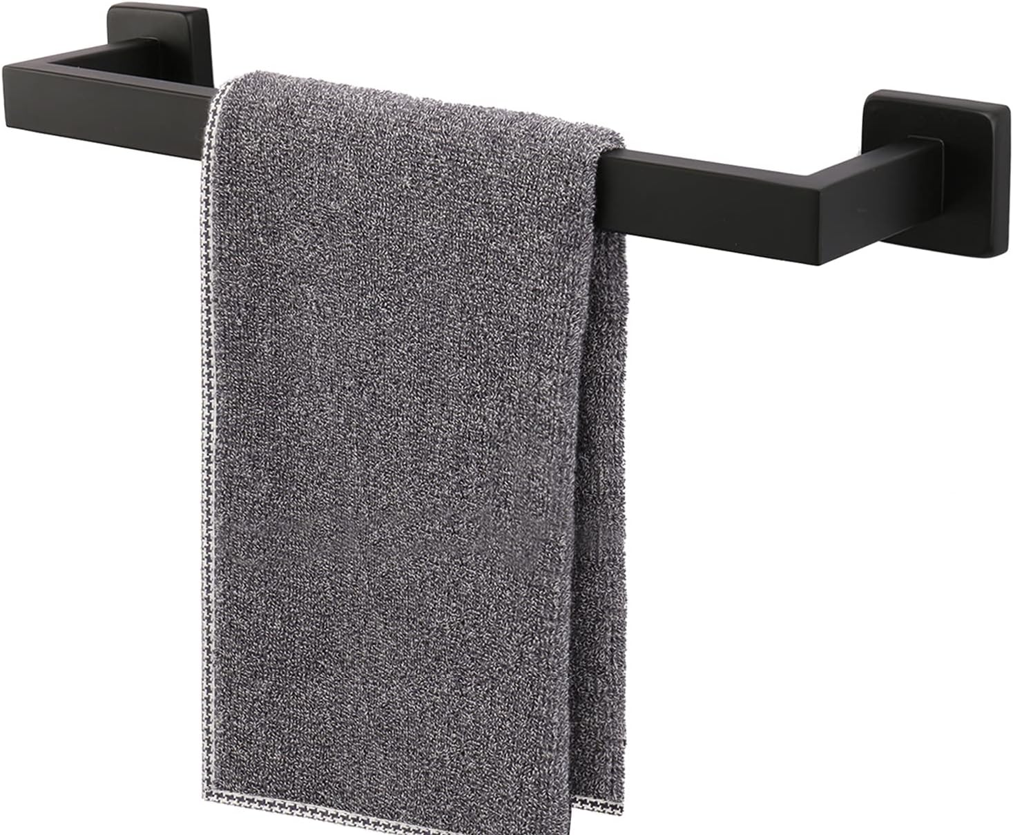 TocTen Bath Towel Rack - Square Base Thicken SUS304 Stainless Steel Towel Bar for Bathroom, Bathroom Accessories Towel Rod Heavy Duty Wall Mounted Towel Holder. (Black, 16)