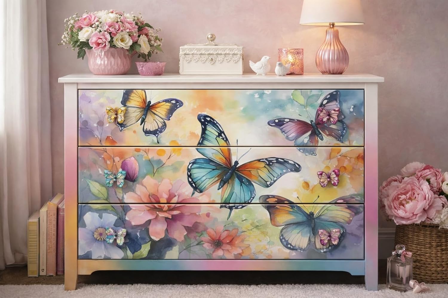 The Shabby Hummingbird Watercolor Butterflies Large Decoupage Paper, 21"x 29" (For Furniture, large projects)