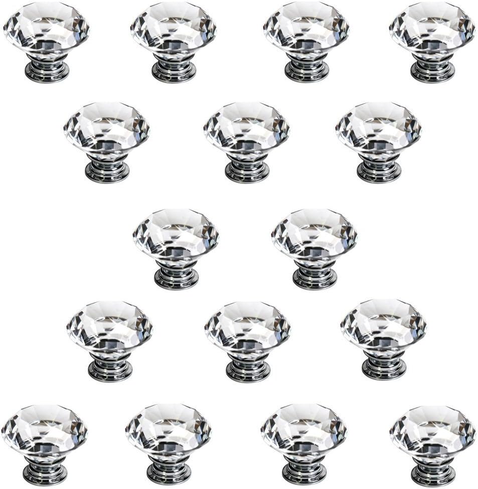 KAHEIGN 25Pcs Crystal Door Knob, 30MM Diamond Drawer Knobs Crystal Door