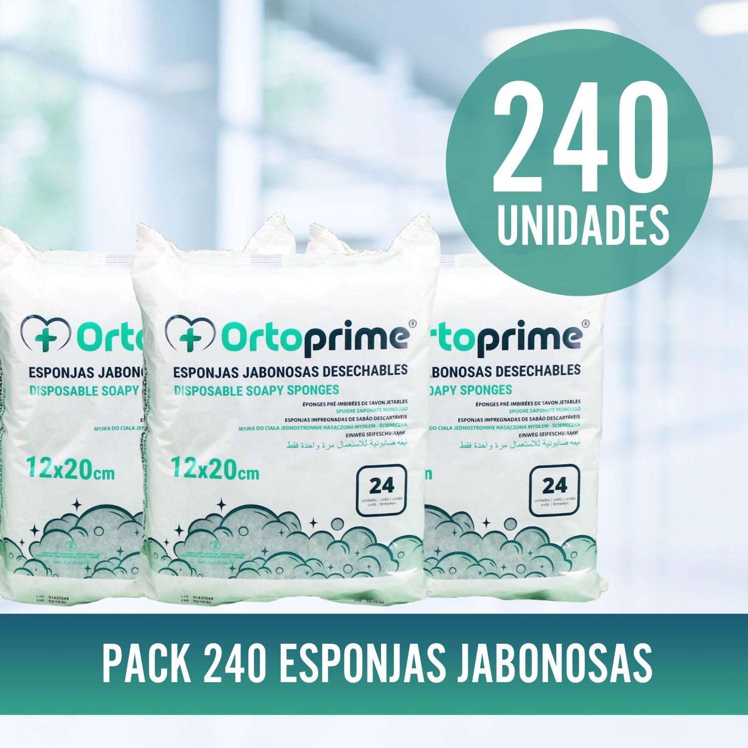 OrtoPrime 240 Esponjas Jabonosas Desechables Hipoalergénicas Suaves - Toallitas Jabonosas para Bebes Niños y Adultos
