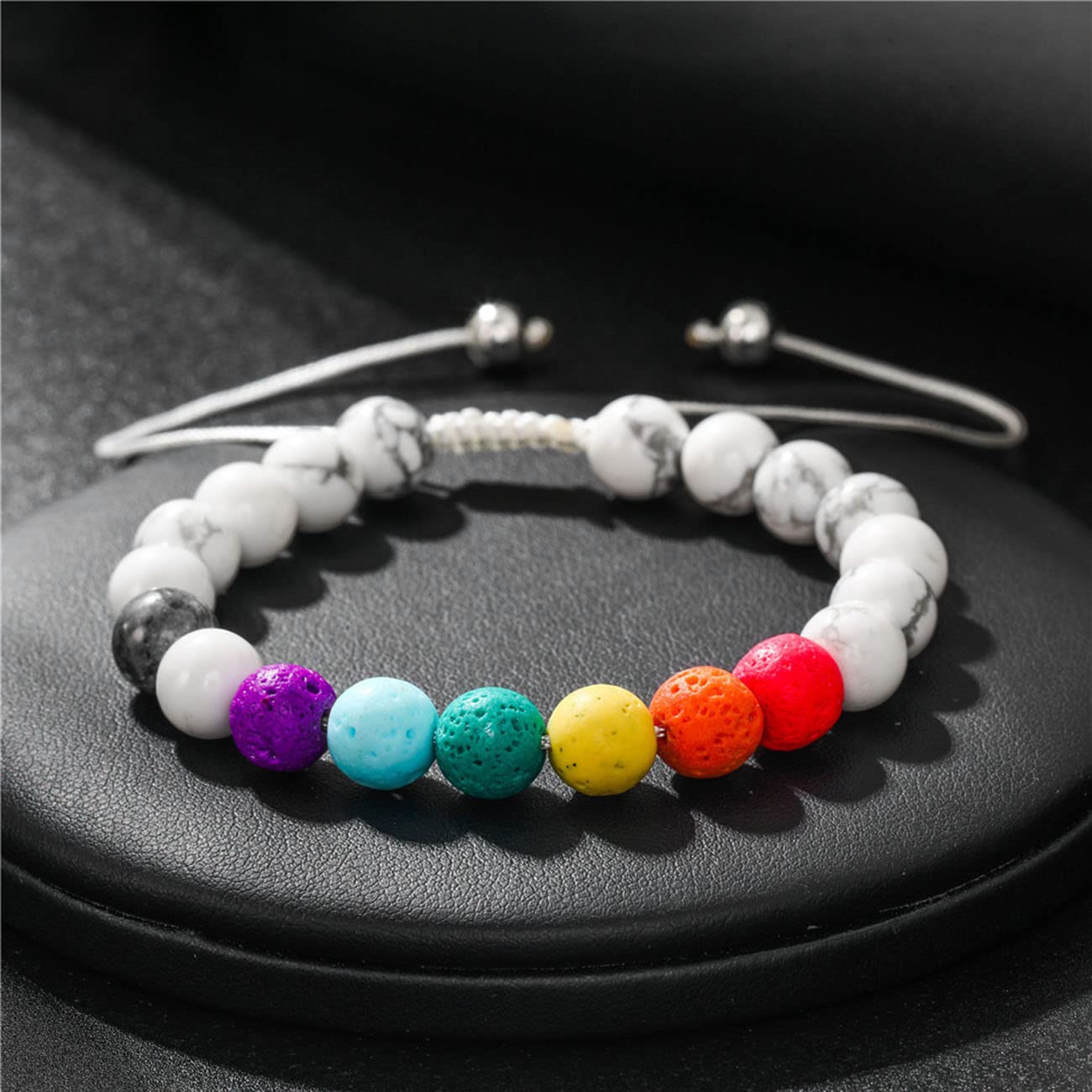 Pulseras para Hombres Pulseras para Damas Pulseras de Acero Inoxidable Moda Retro 8 mm Cuentas de Piedra Natural Coloridas Blanco