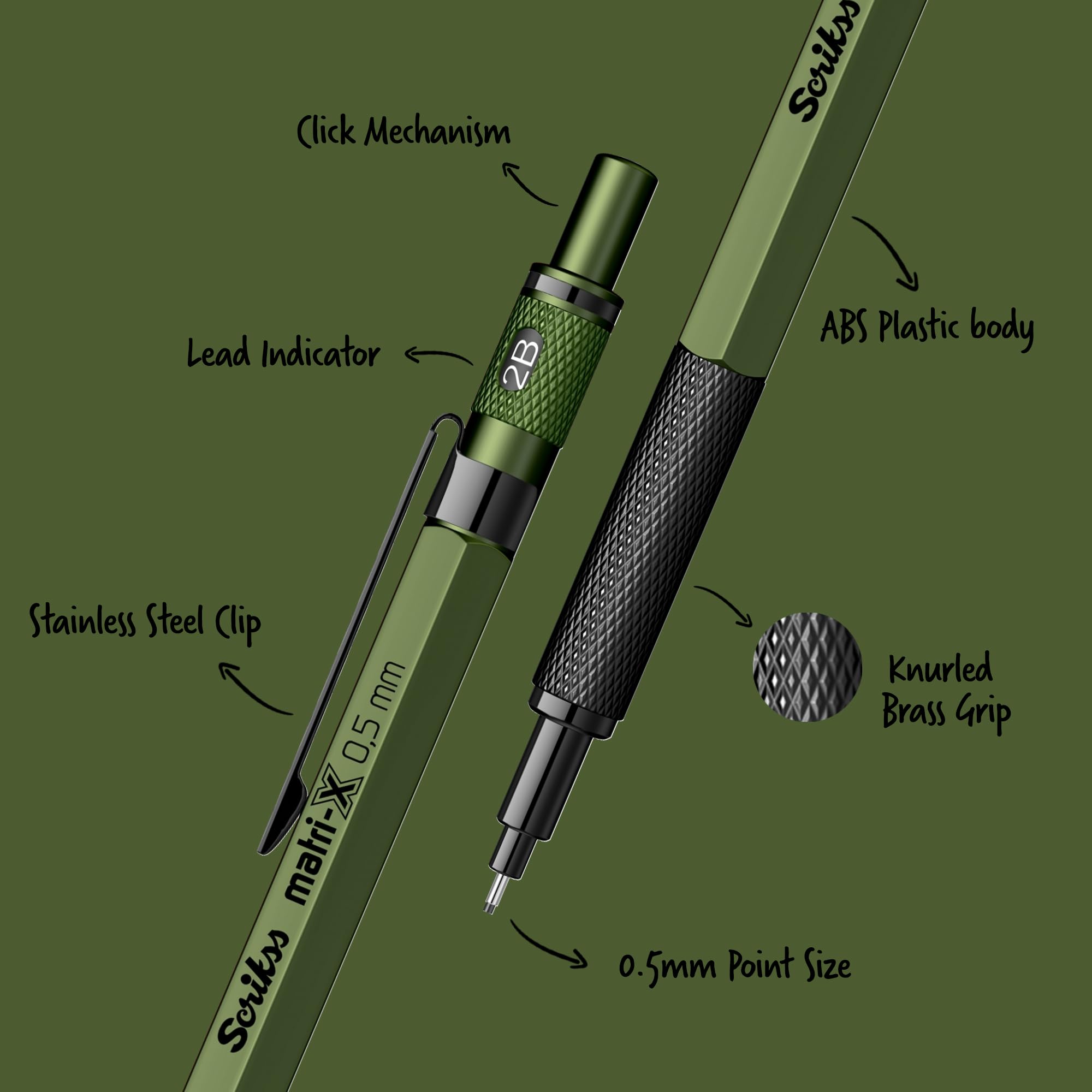 Scrikss Matri-X ołówek mechaniczny, 0,5 mm, ciemnozielony