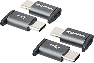 Amazon Basics Aluminum Micro USB (Female) to USB-C (Male) Adapter with Keychain - Gray, 4-Pack