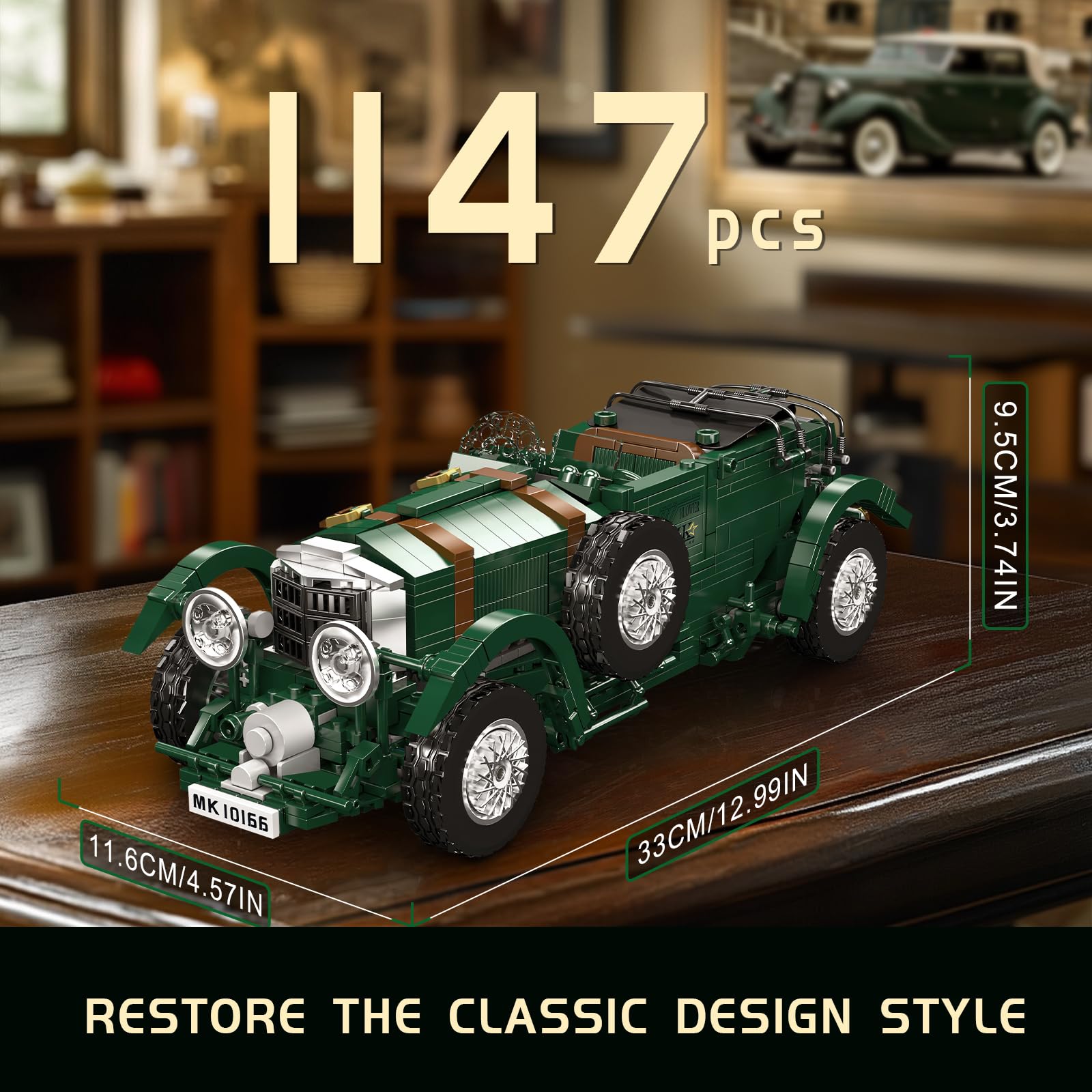 Mould King 10166 MOC Technik Oldtimer Auto Modell Bauklötze Bausatz, Kreativität Sportwagen Modell Klemmbausteine Set für Kinder/Erwachsene Sammler (1147 Teile)