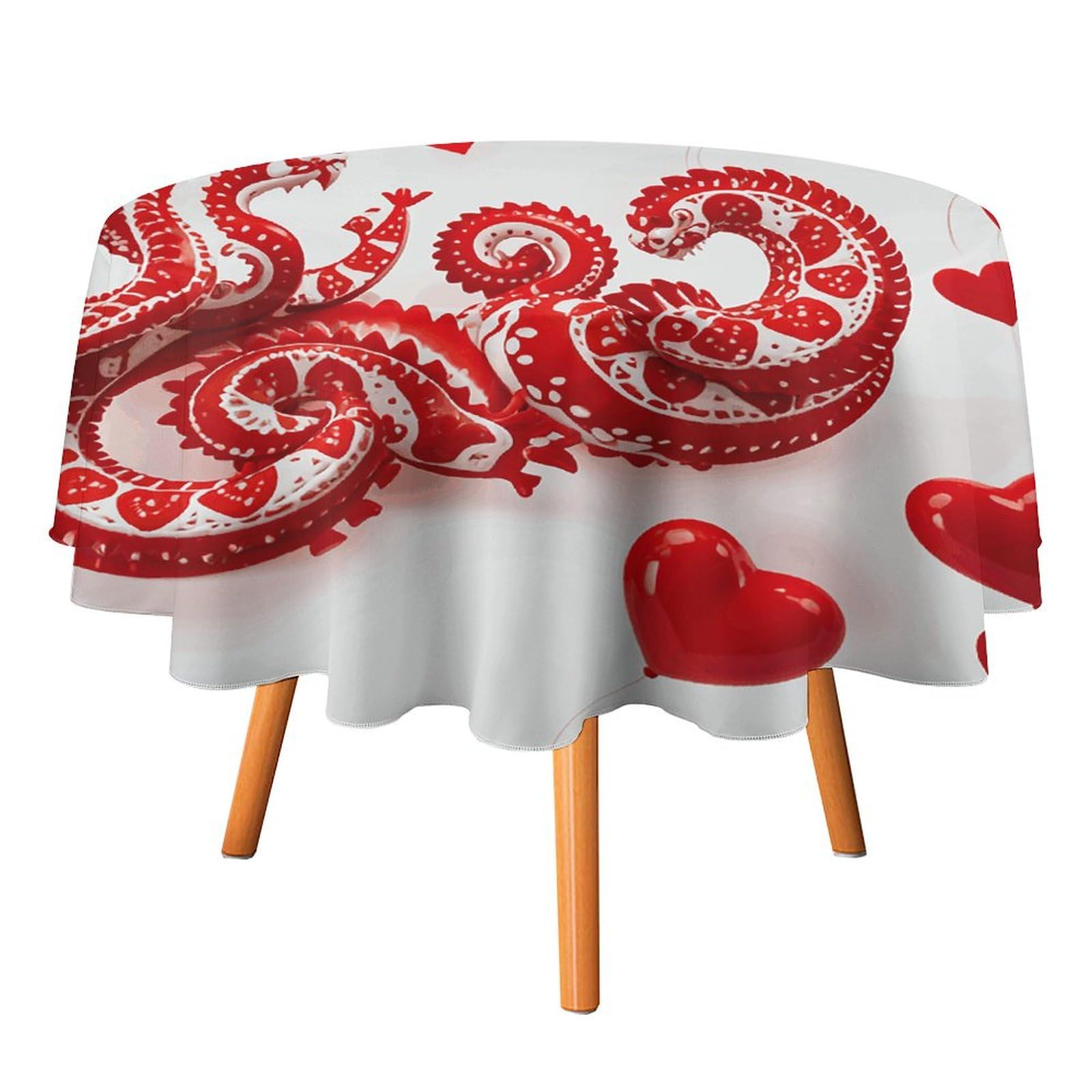 Nappe ronde rouge Love Little Dragon anti-tache lavable pour protéger la table de cuisine