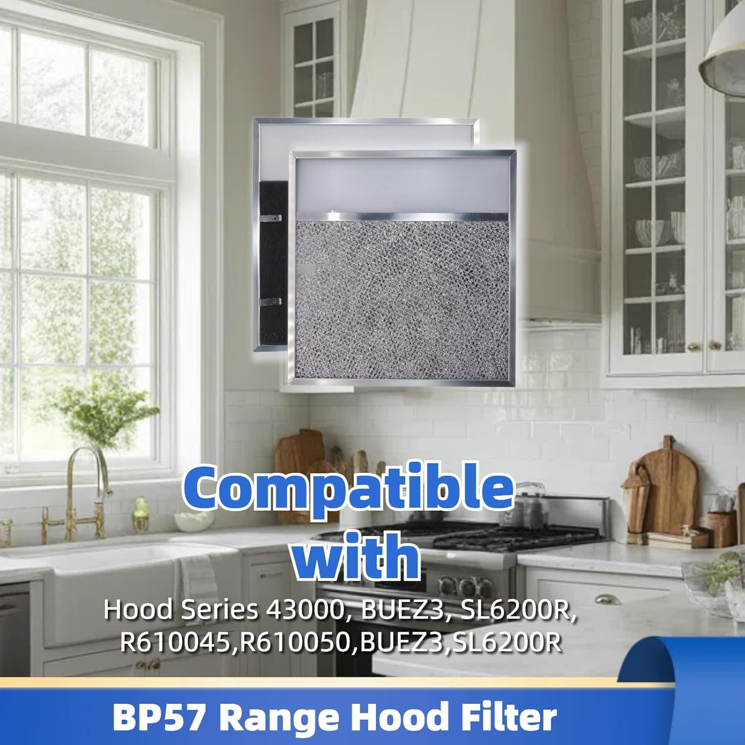 BP57 Range Hood Filter with Light Lens 11-3/8 x 11-3/4 In 1-Pack Stove Hood Vent Aluminum Grease Air Filter for Broan-NuTone 43000 Series Kitchen Exhaust Range Hood - Image 2