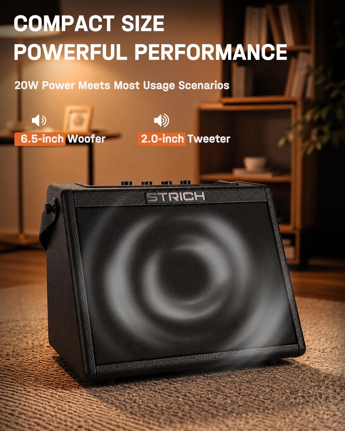 STRICH Amplificatore elettronico per batteria da 20 W, amplificatore per batteria wireless, altoparlante portatile per batteria e tastiere elettroniche, amplificatore compatto per casa, studio e
