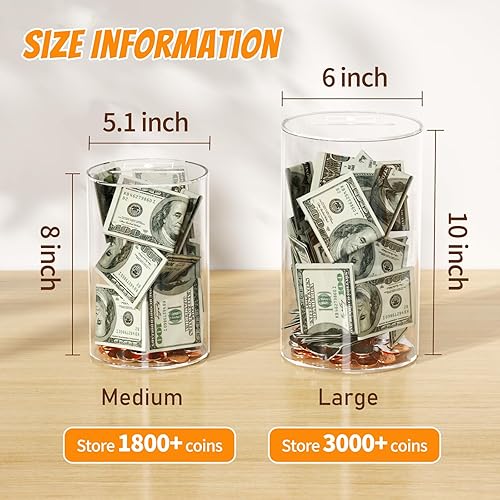 Miniatura 3 de NIUBEE Alcancía transparente para adultos y niños, alcancía acrílica para niños y niñas, moneda de dinero en efectivo, debe romperse para abrir,