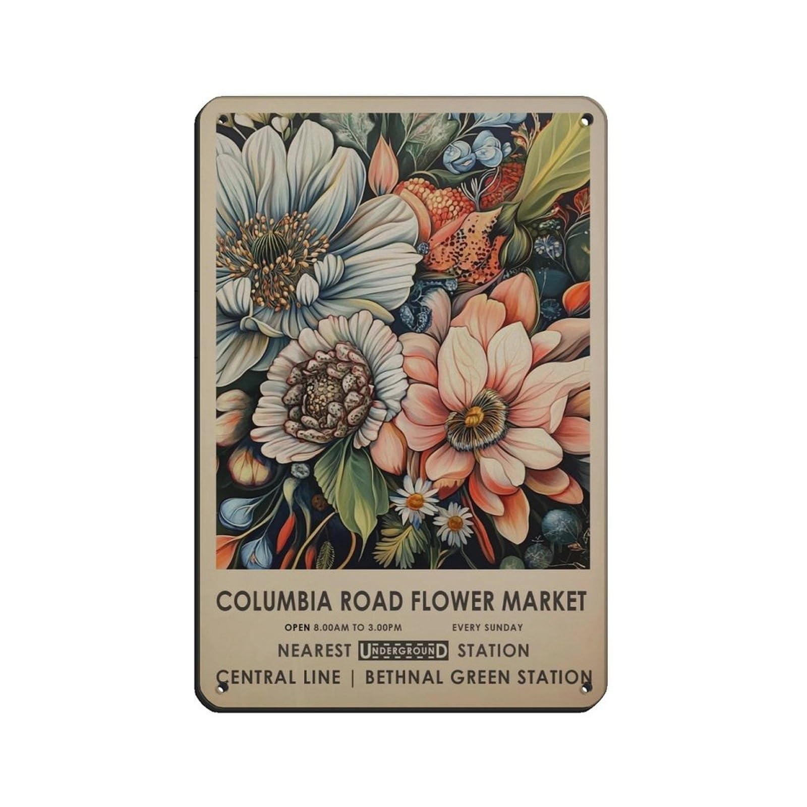 Columbia Road Flower Market, Vintage Meadow Flower (2) Retro Poster Metal Tin Sign Chic Art Retro Iron Painting Bar People Cave Cafe Family Garage Poster Wall Decoration 8x12inch(20x30cm)