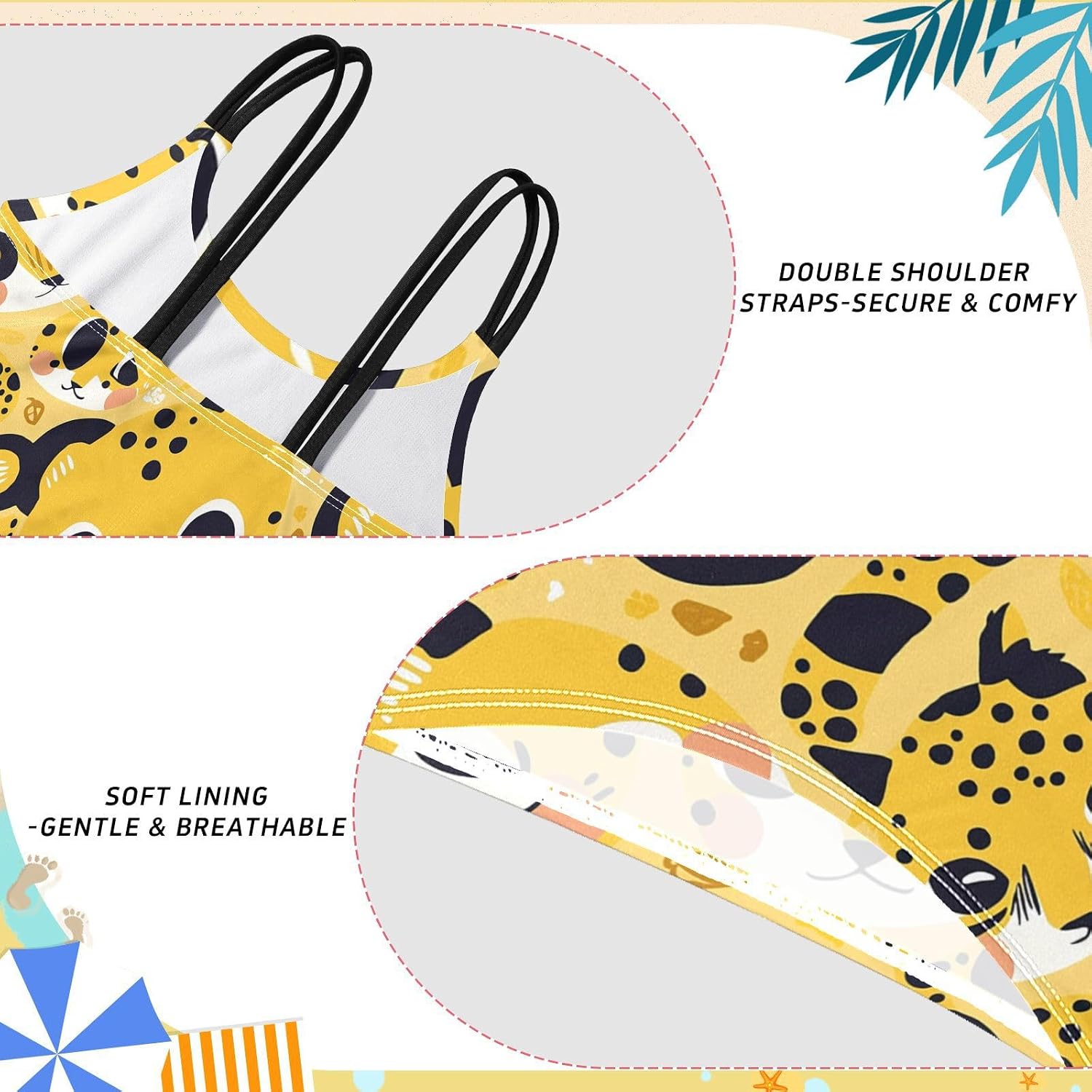 visesunny Girls Two Piece Swimsuits Cartoon Silly Cheetah Girl's Bikini Sets Bathing Suits for Girls Size 5-12Y