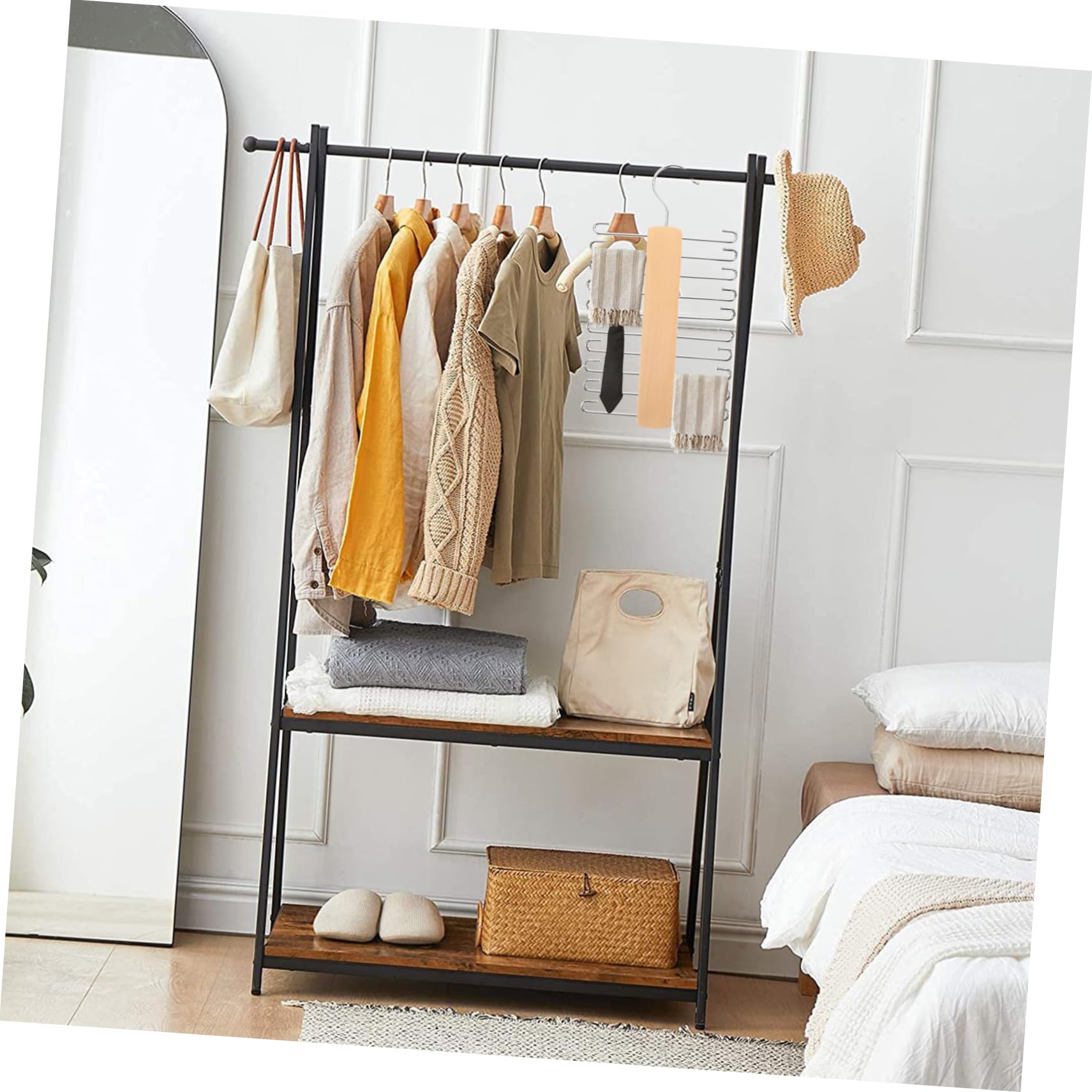 SOLUSTRE Multi Function Tie Organizer with Hooks and Hanger for Scarves Belts Ties Towels for Home and Retail Closet Storage