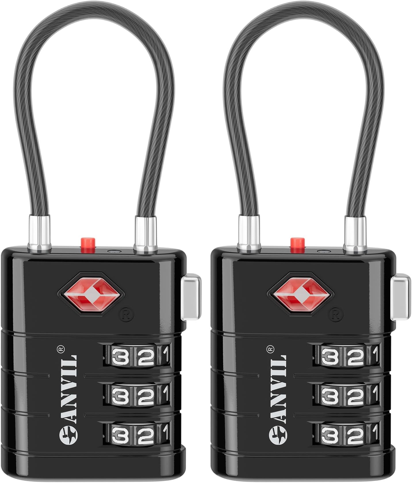 TSA Approved Luggage Locks – High Security TSA008 Combination Travel Locks with Inspection Indicator for Suitcases and Backpacks. (2, Black)