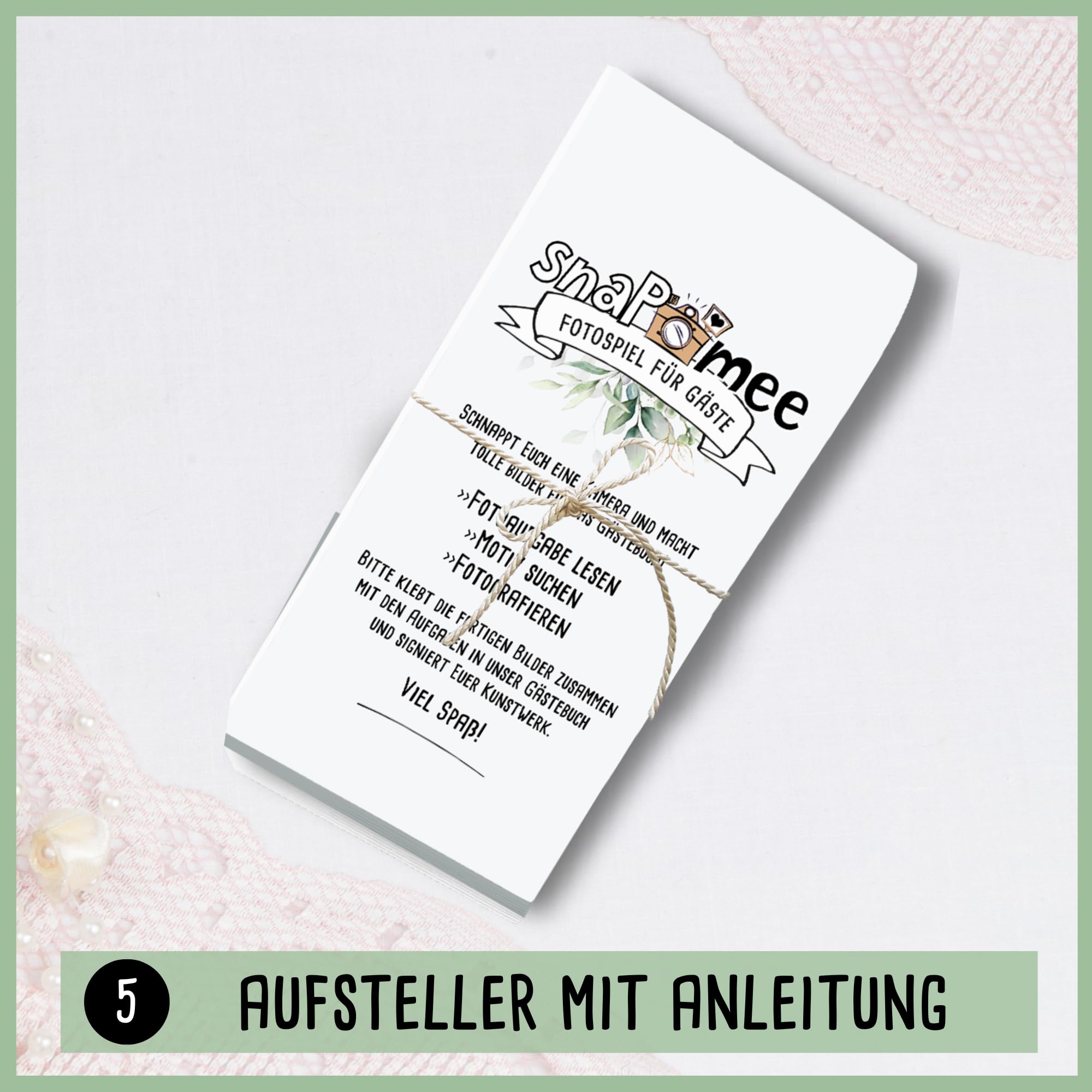 Fotospiel Hochzeit Set by snaPmee - 50+4 Fotoaufgaben, Fotobuch (Hardcover) mit Stift, 133 Sticker, 10 Tischaufsteller - als Gästebuch Alternative