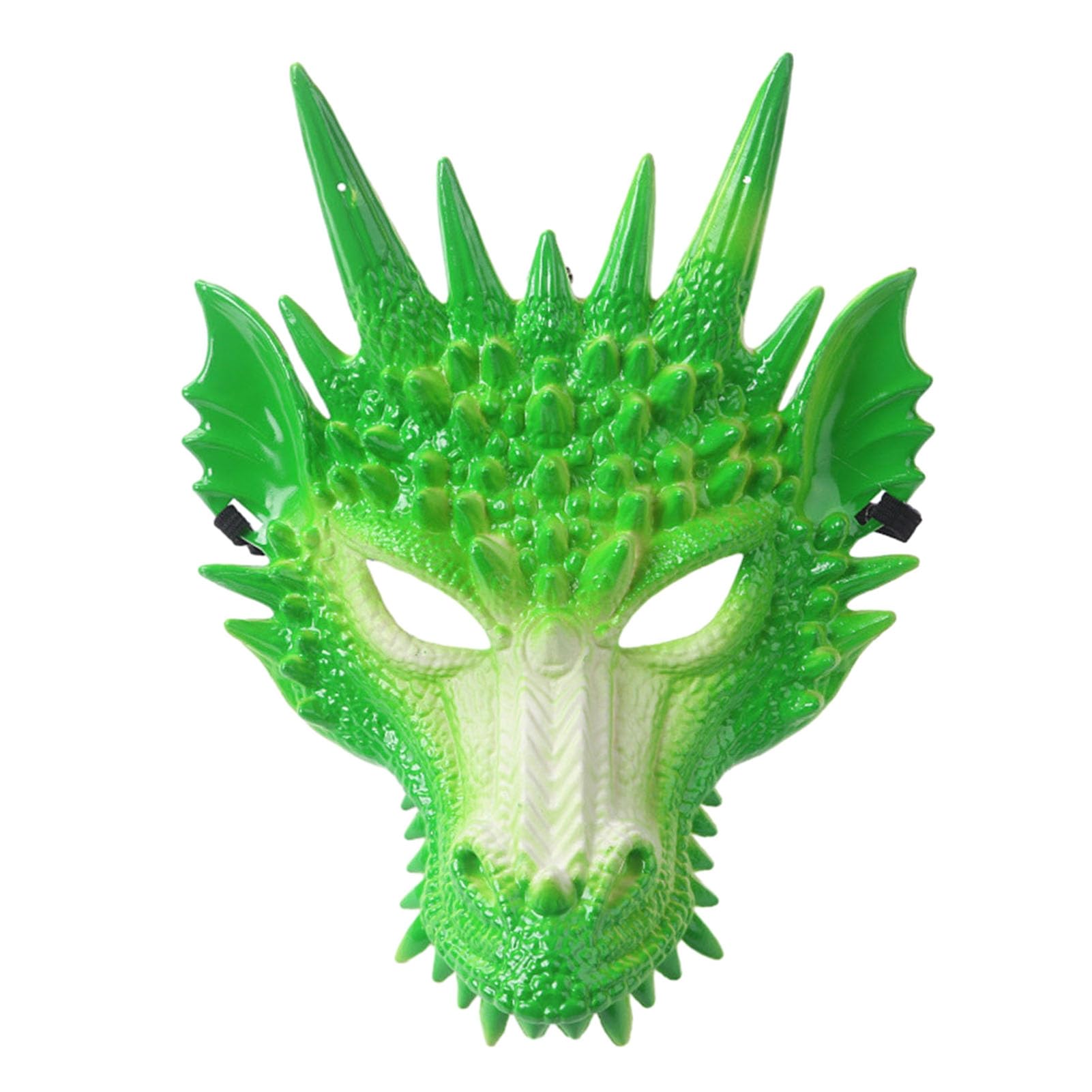 Altsuceser 3D Dragon-Mask, Cosplay-Mask Dragon's Head-Mask Scary Animal Half Face-Masks for Adults Men Green & White