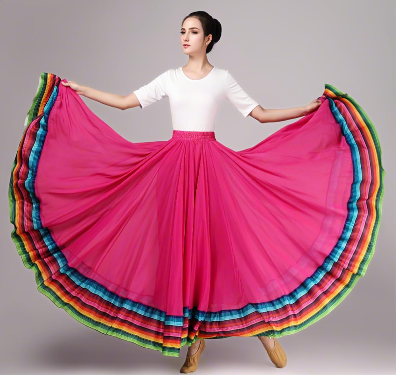 Women's Lyrical Dance Skirt - Chiffon Swing Long Skirt for Mexican & Flamenco Dance