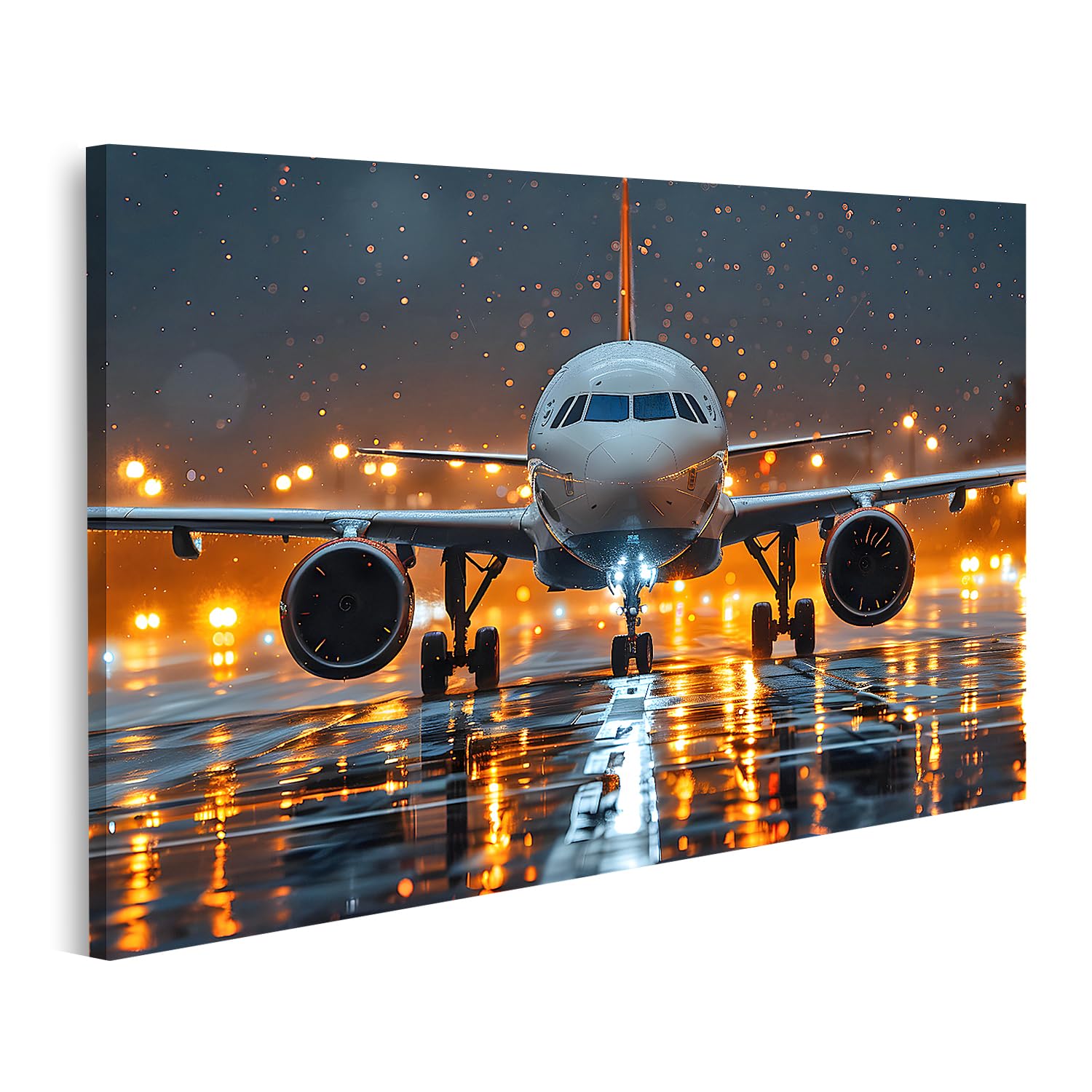 islandburner Prime Bild auf Leinwand Flugzeug Nachtaufnahme Lichter Regen Landebahn Bilder Wandbilder Poster