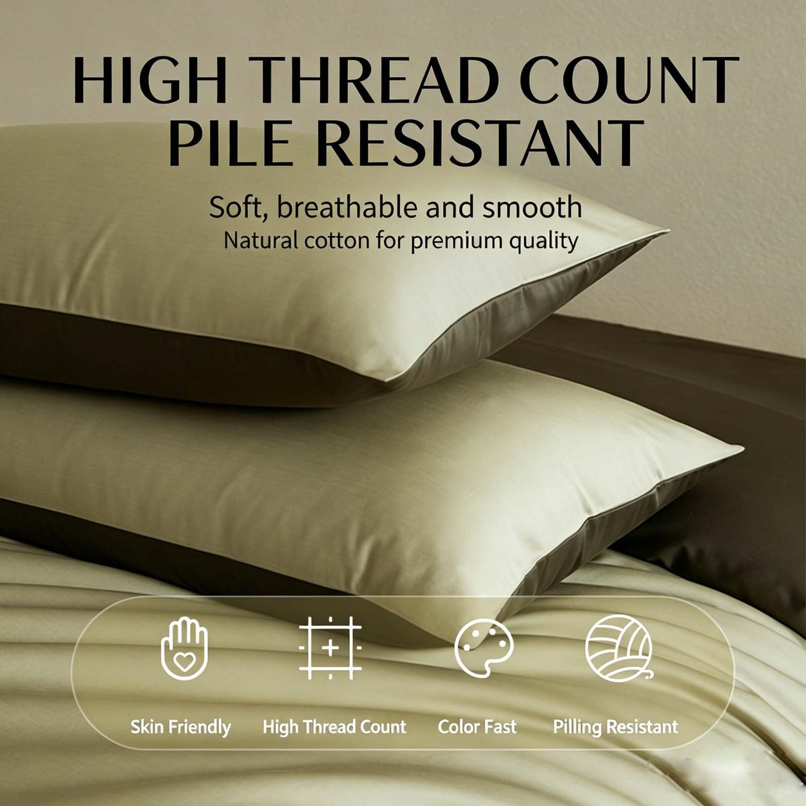 Set di biancheria da letto Queen Size 100S in cotone a fibra lunga, 4 pezzi, ultra morbido e liscio, include 1 copripiumino, 1 lenzuolo con angoli e 2 federe per camera da letto, dormitorio