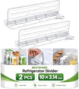BESTOYARD 2Pcs Refrigerator Divider for Glass Shelves Organization Adjustable Freezer Cupboard Cabinet Drawer Fridge Shelf, Multifunctional Partition, Easy to Clean Grid Separator