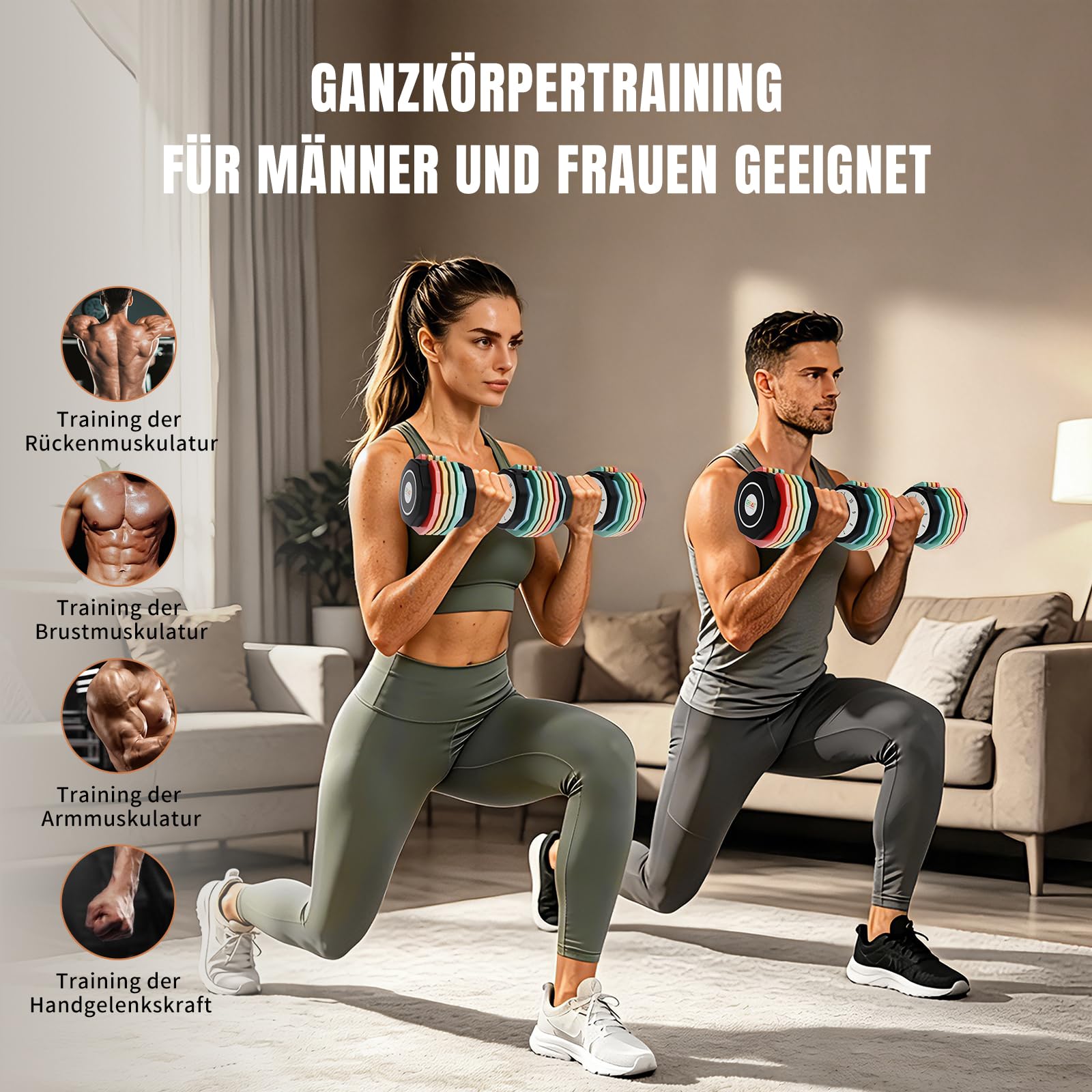 EOAT Verstellbare Hantel, 10 Gewichtsstufen, für Männer und Frauen geeignet, für das Training zu Hause und das Ganzkörpertraining