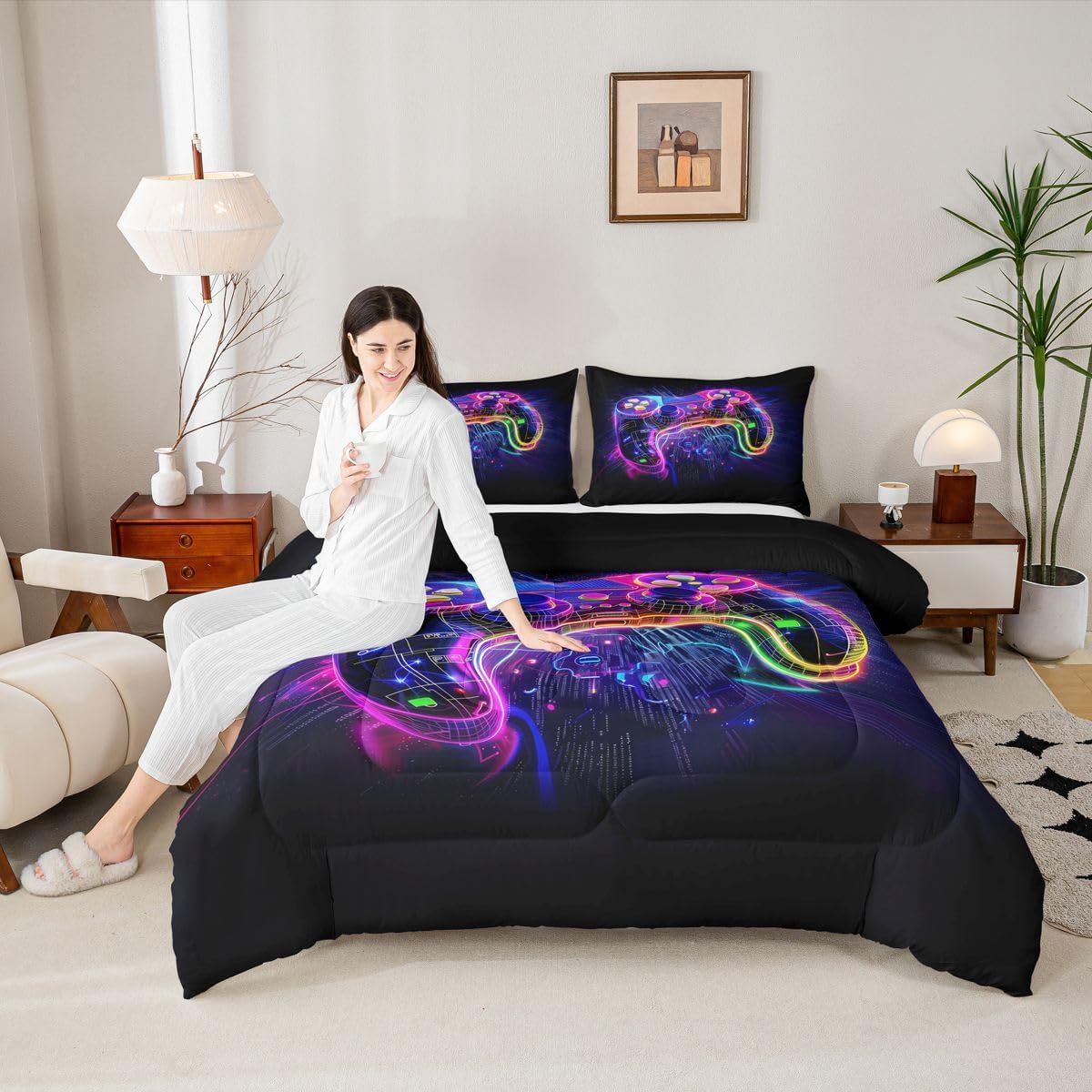 Gamer Comforter Set Toddler Size Boys Game Console Bedding Set for Kids Girls Teens Game Controller Duvet Insert Breathable Gamepad Anime Quilt Bedroom Decor,1 Comforter with 1 Pillowcase