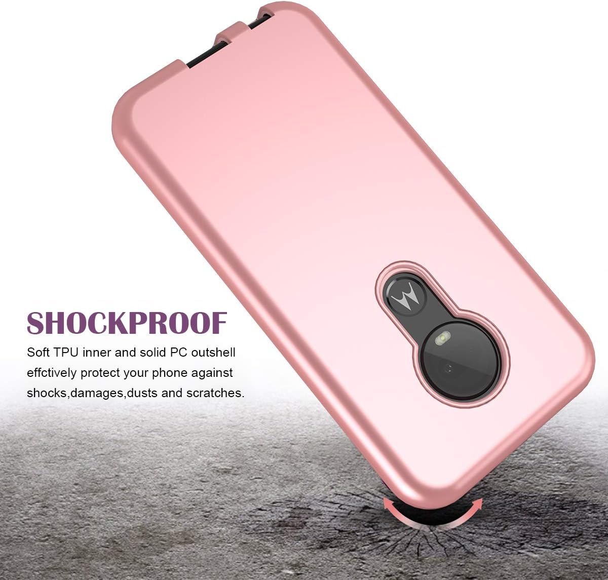 WeLoveCase Moto G7 / G7 Plus Case, 3 in 1 Shockproof Hybrid Three Layer Hard PC Cover with Soft TPU Bumper Full Body Heavy Duty Protection Case for Motorola Moto G7/G7 Plus Rose Gold