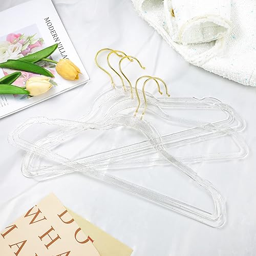 Miniatura 5 de 20 perchas de acrílico transparente con purpurina de plástico antideslizante para ahorrar espacio, traje resistente para colgar ropa con muescas