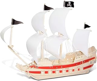 Puzzled 3D Puzzle Pirate Ship Wood Craft Construction Model Kit, Fun Unique & Educational DIY Wooden Toy Assemble Model Unfinished Crafting Hobby Puzzle to Build & Paint for Decoration 139 Pieces Pack