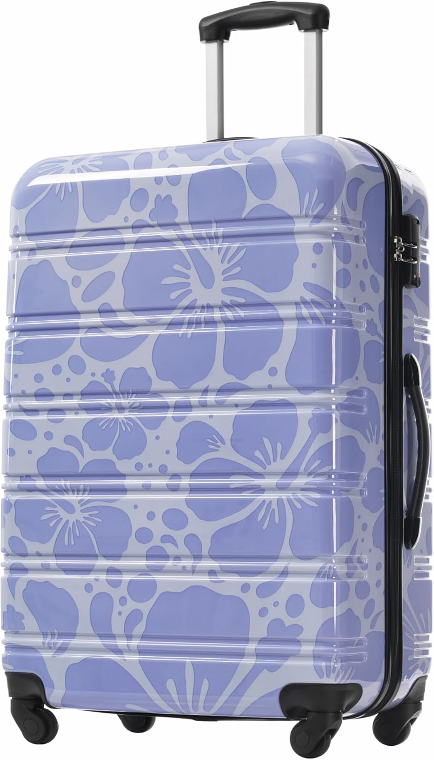 3 Piece Luggage Sets Lightweight Hardside Suitcase Set with Double Spinner Wheels, ABS Hardshell Luggage Set with TSA Lock, Travel Luggages for Men, Women (Printed Blue, 20/24/28 inch)