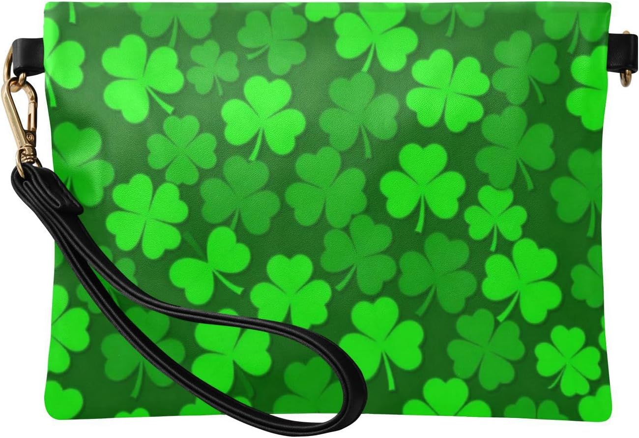 Women's PU Leather Clutch Purses Trendy Purses And Handbags for Wedding St. Patrick's Green Clover