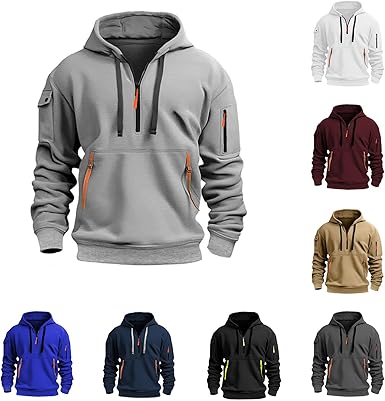 Sweat à Capuche Zippé Homme - Couleur Unie, épais, Poche Kangourou, Pour Automne Et Hiver