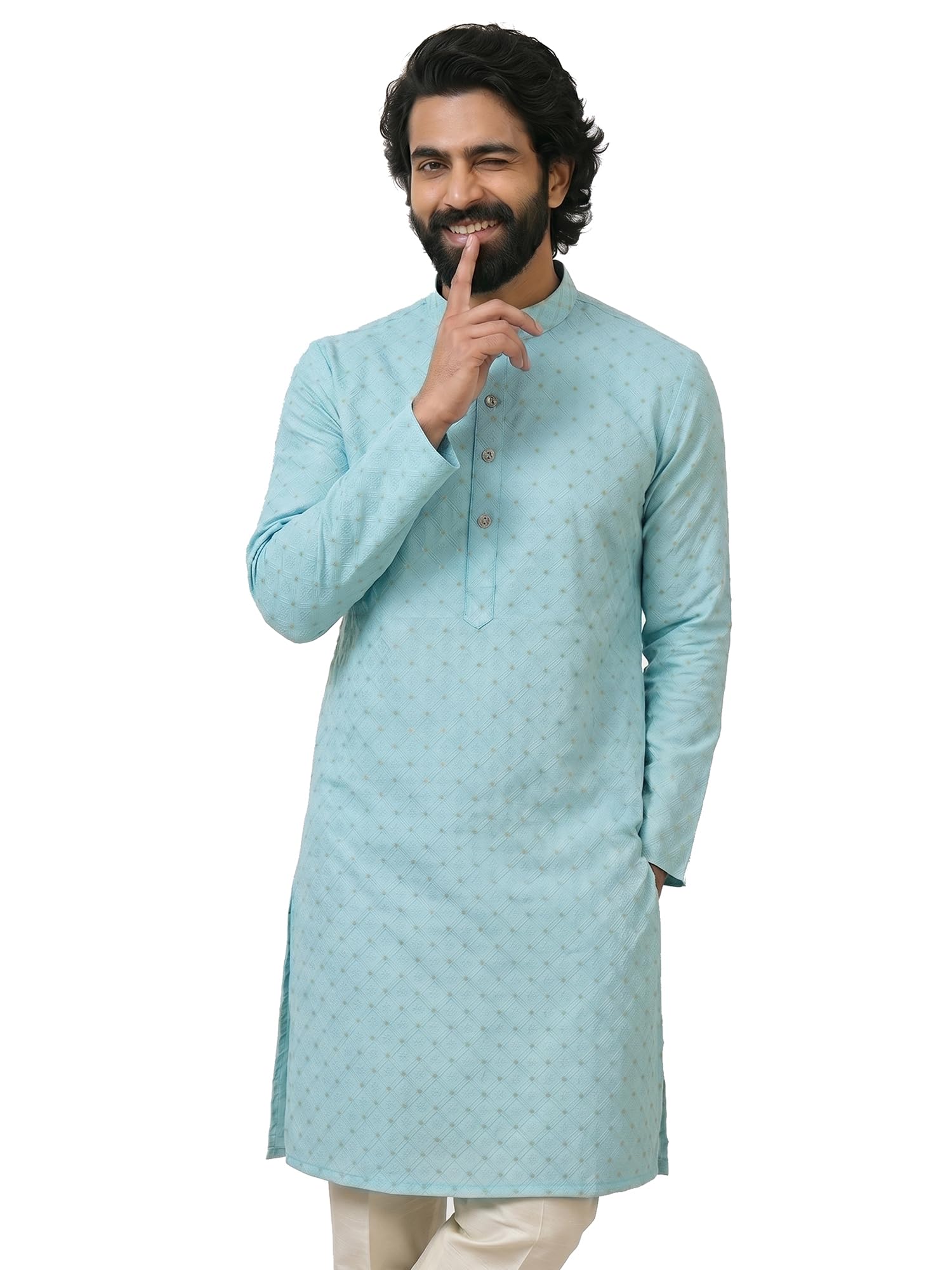 fashionriti Men's Jacquard Art Silk Blend Kurta | Straight Fit | Mandarin Collar | Full Sleeve | Jacquard Weave with Embroidered Placket | Festive Ethnic Wear-picture-53