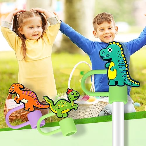 Miniatura 4 de 10 vasos con popote de dinosaurio para vaso Stanley, 0.394 in, protector reutilizable, puntas de popote para accesorios de taza (10 unidades,