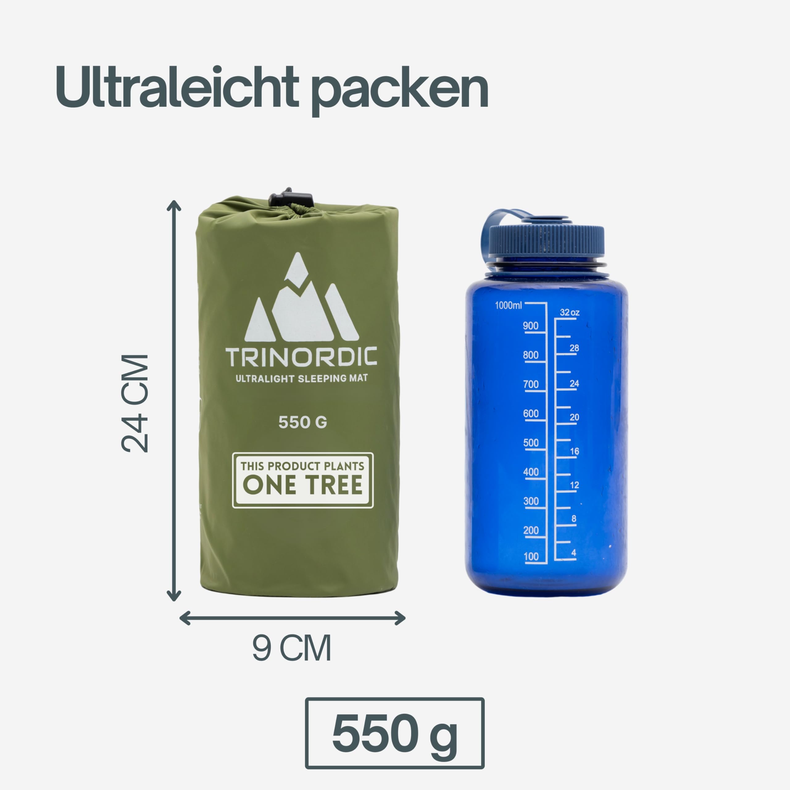 TRINORDIC 550g Ultraleichte Aufblasbare Isomatte – Kleines Packmaß, Ideal für Wandern & Bikepacking